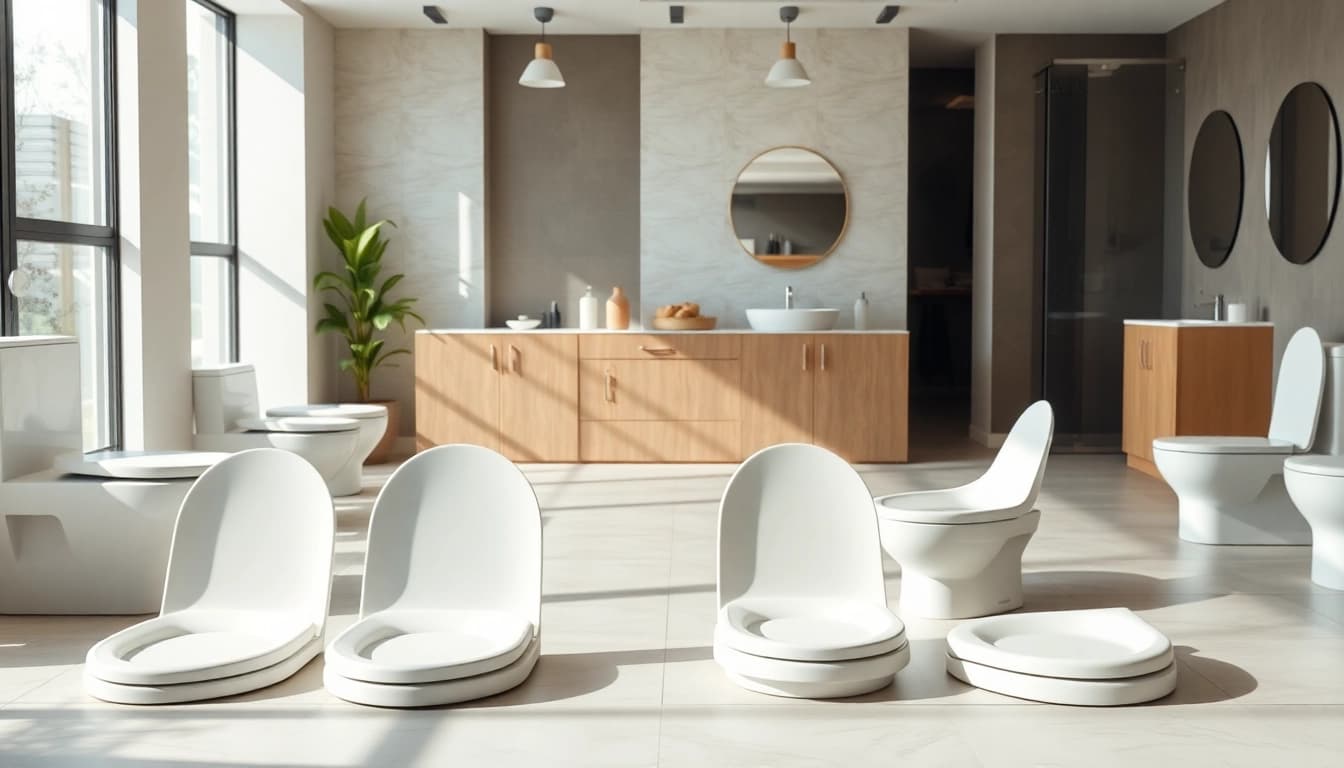 Copri wc di design elegante in una scena di un bagno moderno.