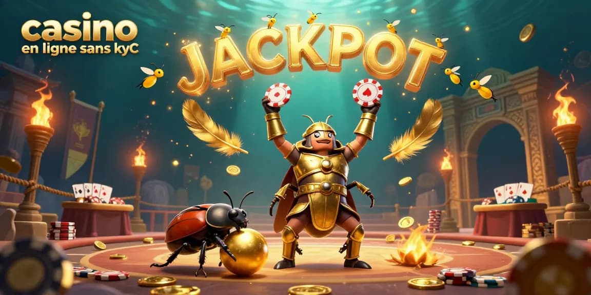 Jouez à des jeux d'argent palpitants dans un casino en ligne sans KYC avec des personnages colorés illustrant l'excitation du jackpot.