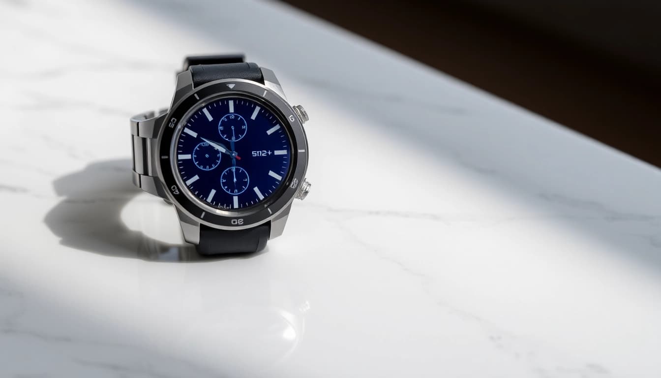 Showcasing the Explorer Plus GPS Smart Watch with vibrant design and details.