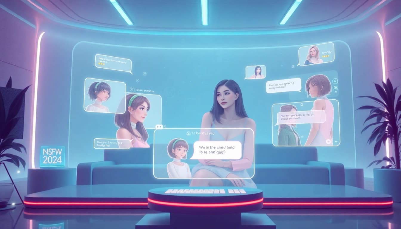 Engage with NSFW character AI in a futuristic digital landscape showcasing interactive holographic characters and immersive environments.