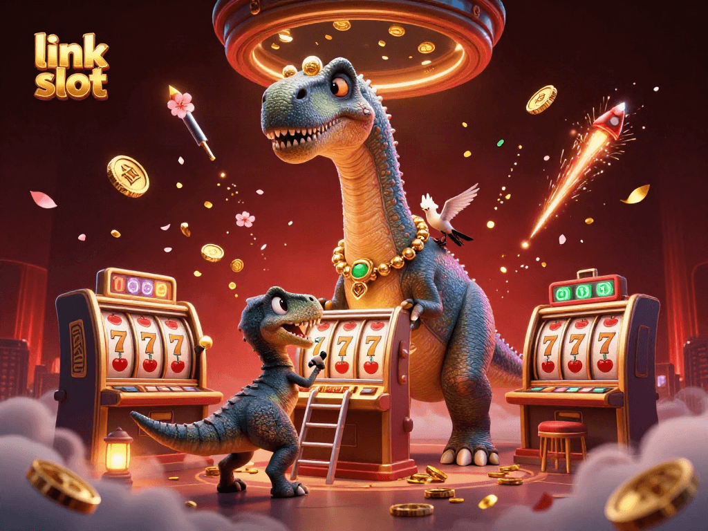 Engage with the exciting world of link slot machines featuring dynamic 3D characters and vibrant casino elements.