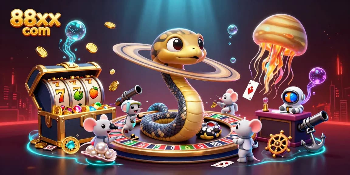 Engage in thrilling bets with 88xx com's vibrant cosmic casino featuring unique characters and game elements.