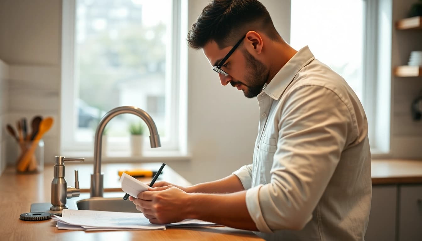 Find a reliable plumber near me fixing a sink, showcasing expertise in a modern kitchen.