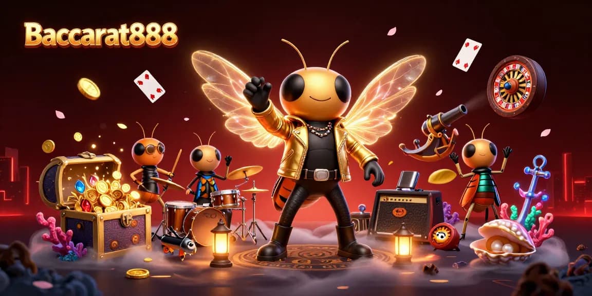 Experience Baccarat888 excitement with a vibrant casino scene featuring dynamic characters and rich game elements.