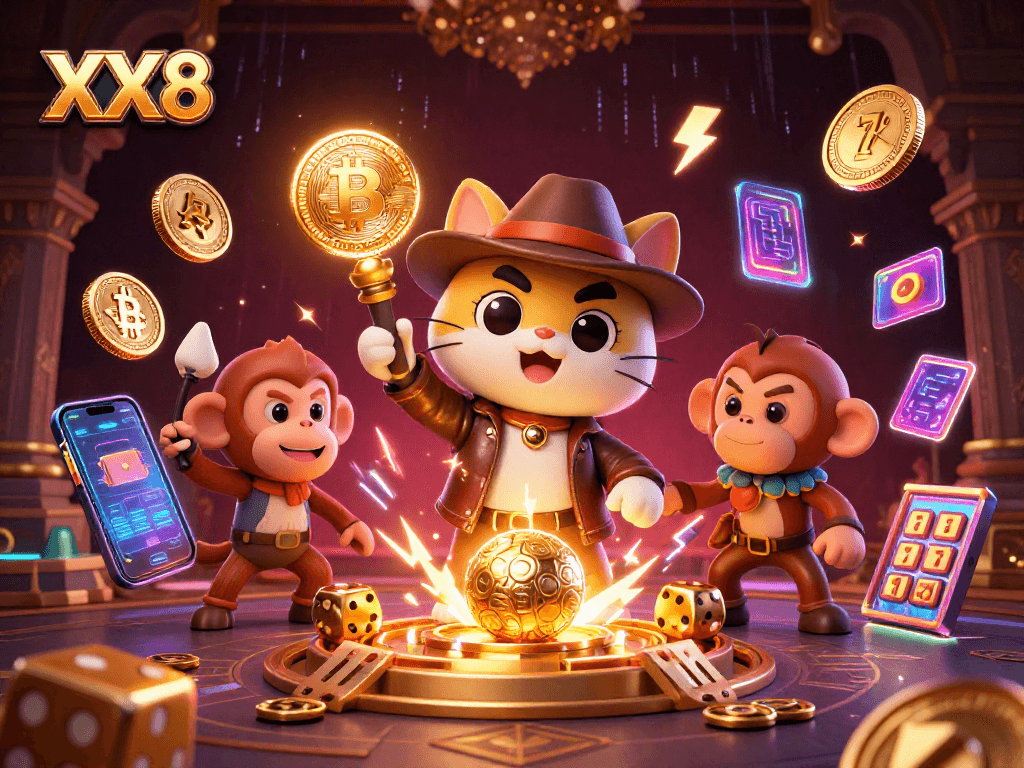 Join the adventure with XX8 as the explorer cat and monkey unveil golden casino treasures.