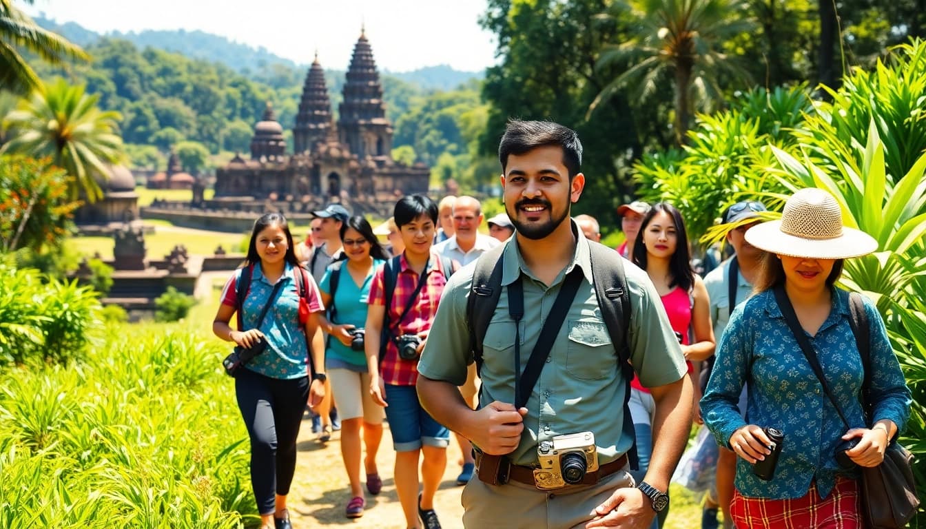 A group tour led by a professional guide at https://privatetourssrilanka.com with lush Sri Lankan scenery.