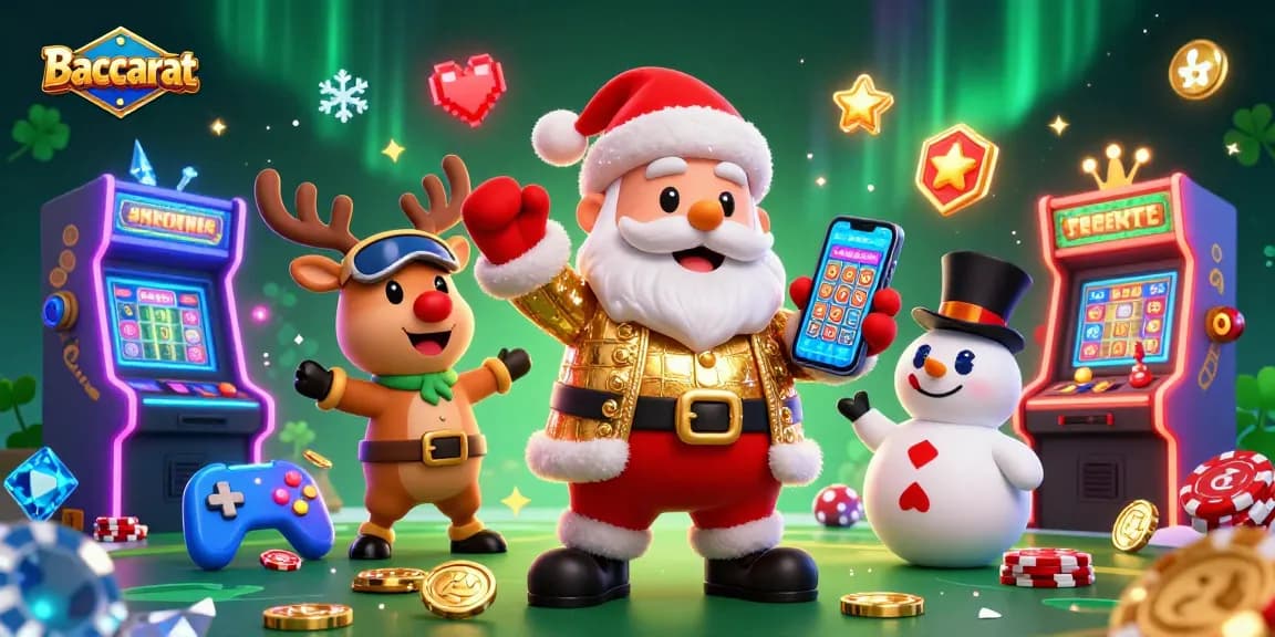 Experience Baccarat action with Santa and friends in a vibrant casino scene.