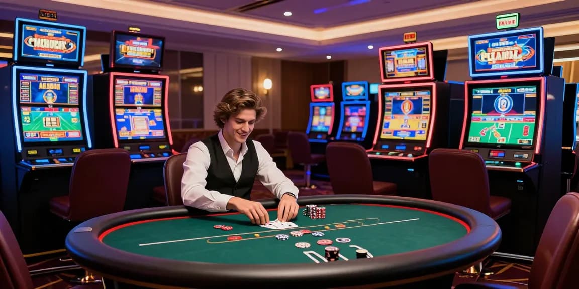 sòng bạc Jin88 sang trọng với người chơi tại bàn poker, không gian hấp dẫn và hiện đại
