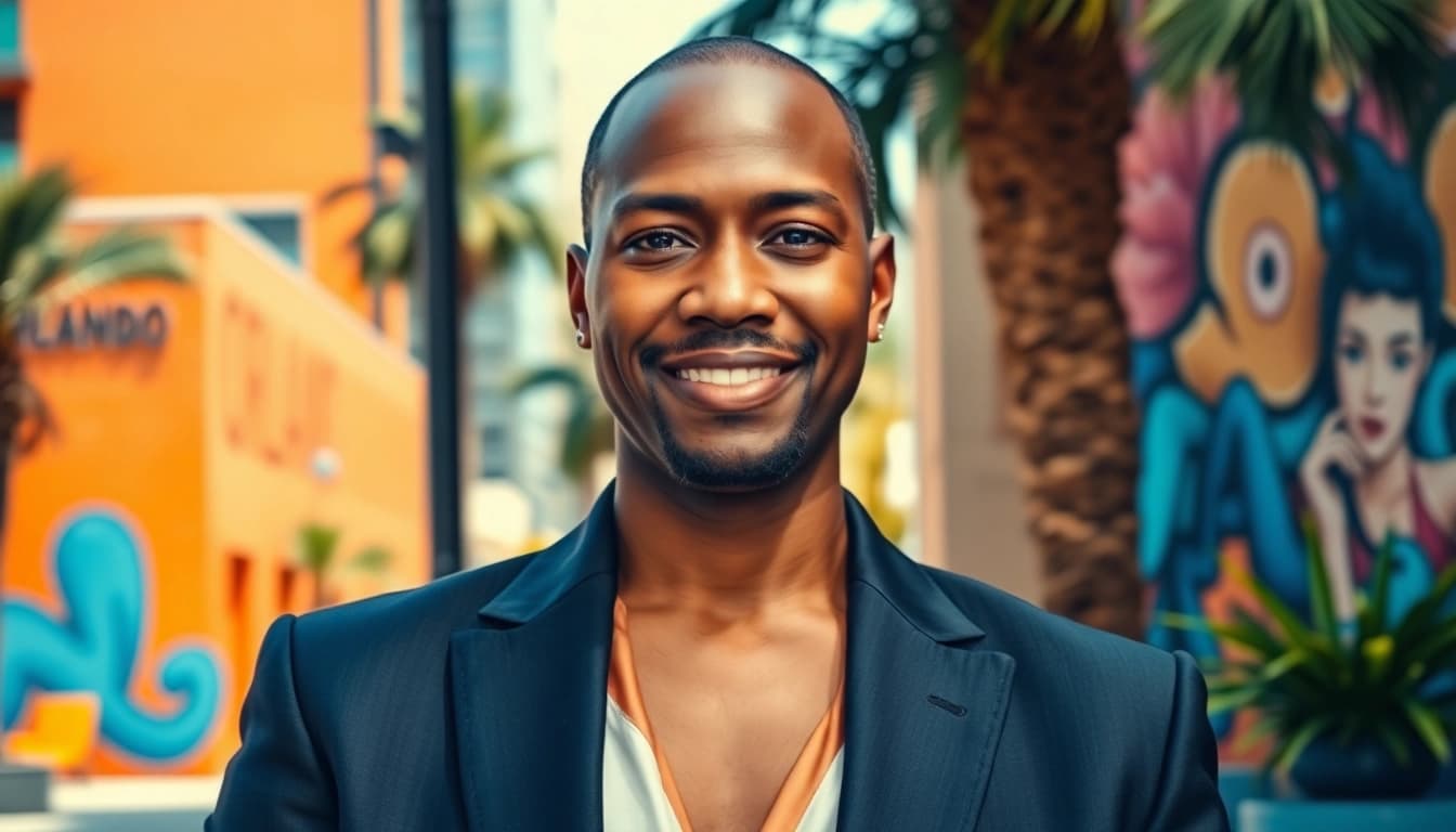 Empowerment of Orlando Black through vibrant community representation and professional portrait.
