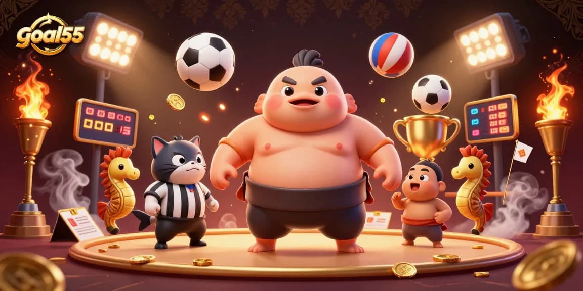 Seorang fugu besar bermain judi di bawah laut dalam gambar yang dramatis dengan goal55 di sudut kiri atas.