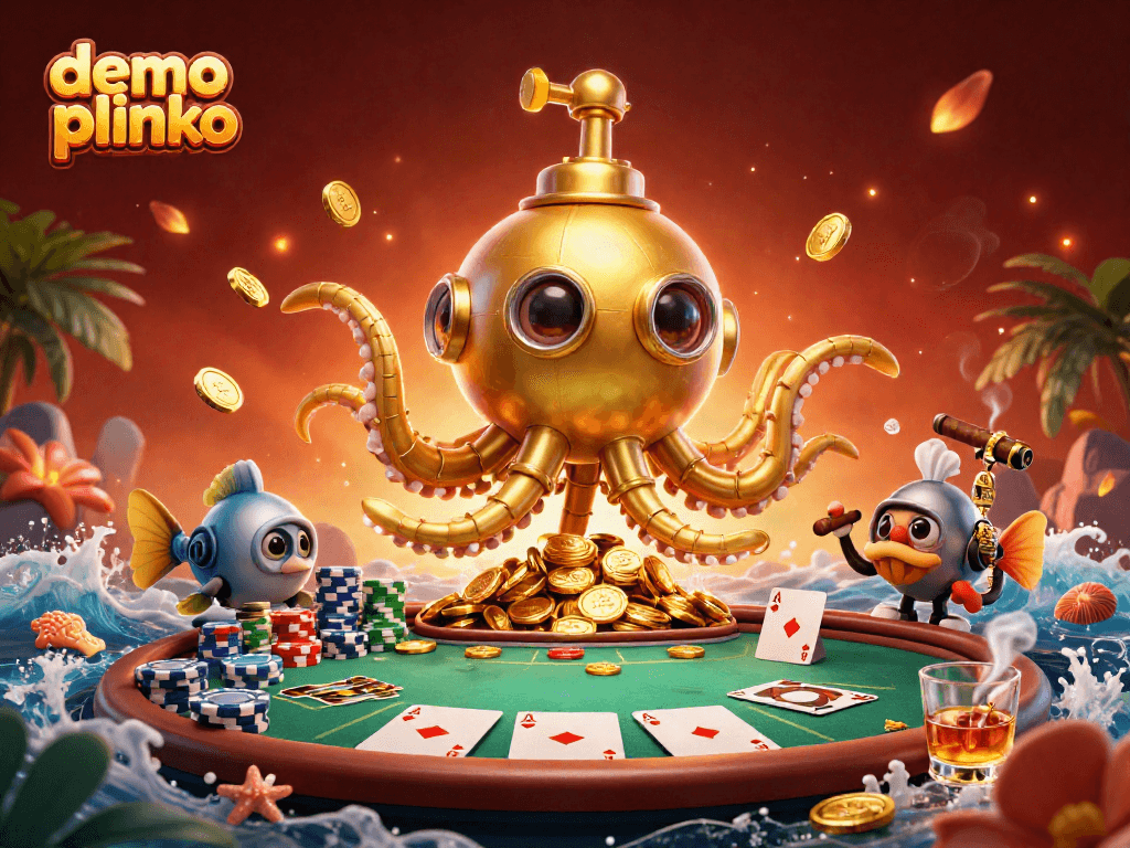 Engage with demo plinko as a golden kraken submarine emerges from coins, creating a thrilling casino atmosphere.