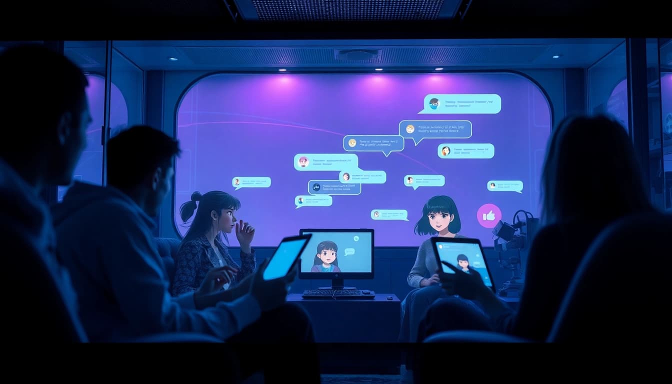 Engaging character AI NSFW chat interface with animated avatars in a cozy setting.