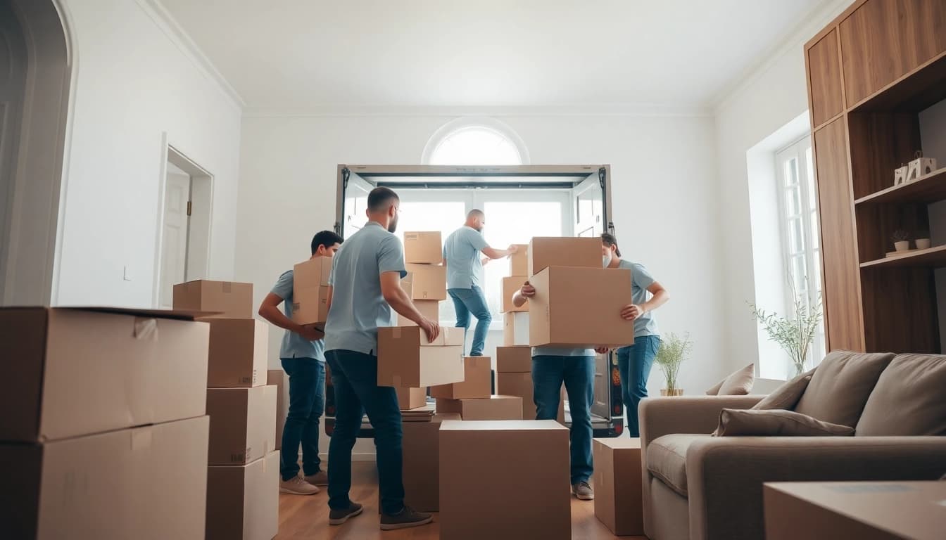 Wellen moving services team efficiently packing and loading items during a relocation.