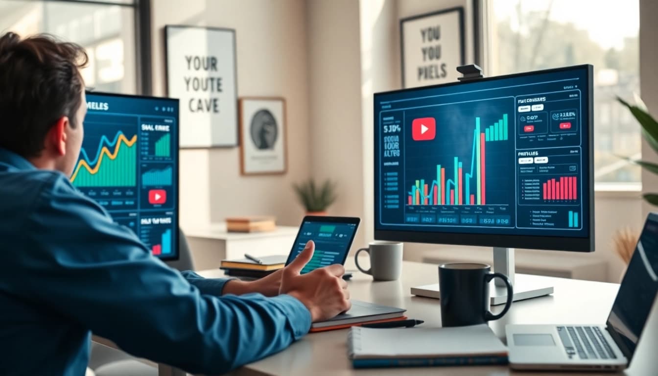 Visual representation of a youtube smm panel in a digital marketing workspace, emphasizing analytics and strategy.