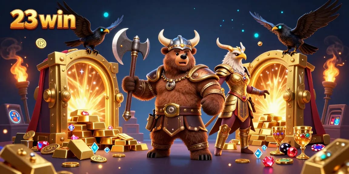 Experience thrilling wins with 23 win's immersive casino scene featuring vibrant gaming elements and mythical characters.