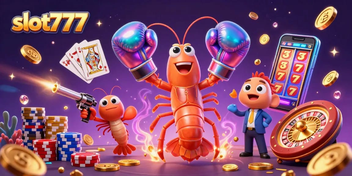 Slot777 bermain, menampilkan simbol mesin slot keberuntungan di tengah tumpukan koin emas.