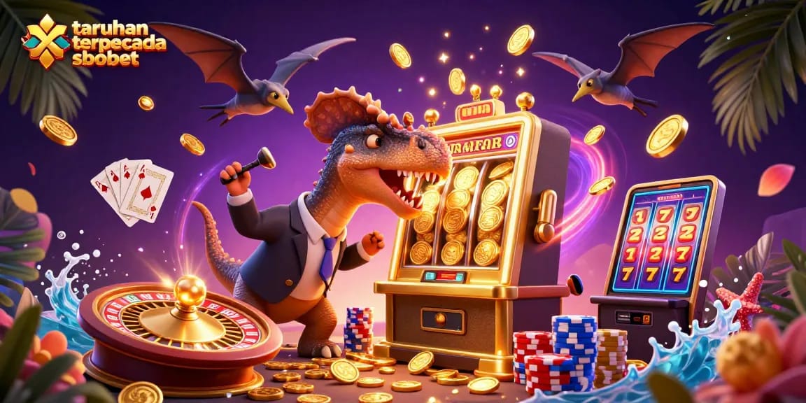 Experience the thrilling action of taruhan terpercaya sbobet with flying coins and vibrant casino elements.
