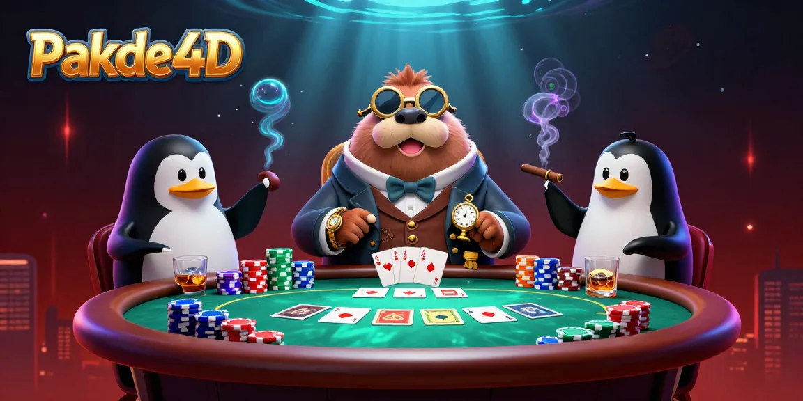 Engage in thrilling underwater poker with Pakde4D featuring a jolly walrus, chic dealer penguin, and bluffing pufferfish.