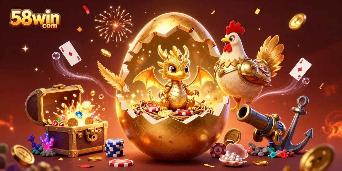 Engage with thrilling games at 58win com as a golden dragon emerges from a treasure nest.