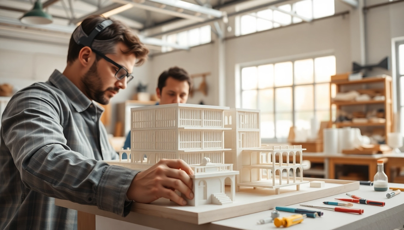 Architekturmodellbau Wuppertal: Detaillierte Modelle in einer modernen Werkstatt.
