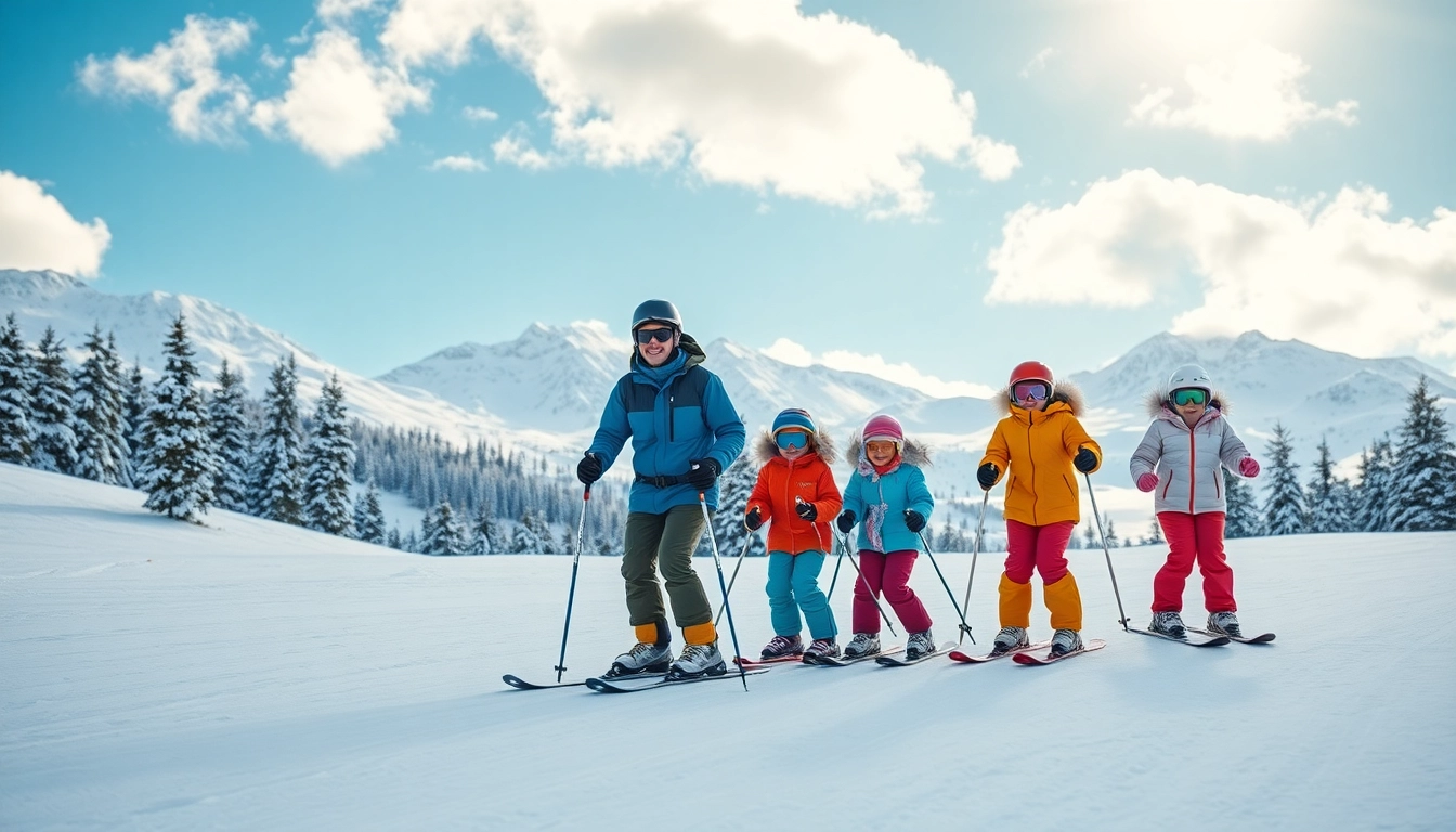 Engaging family skiing together while enjoying easy beginner ski packages for family in a snowy landscape.
