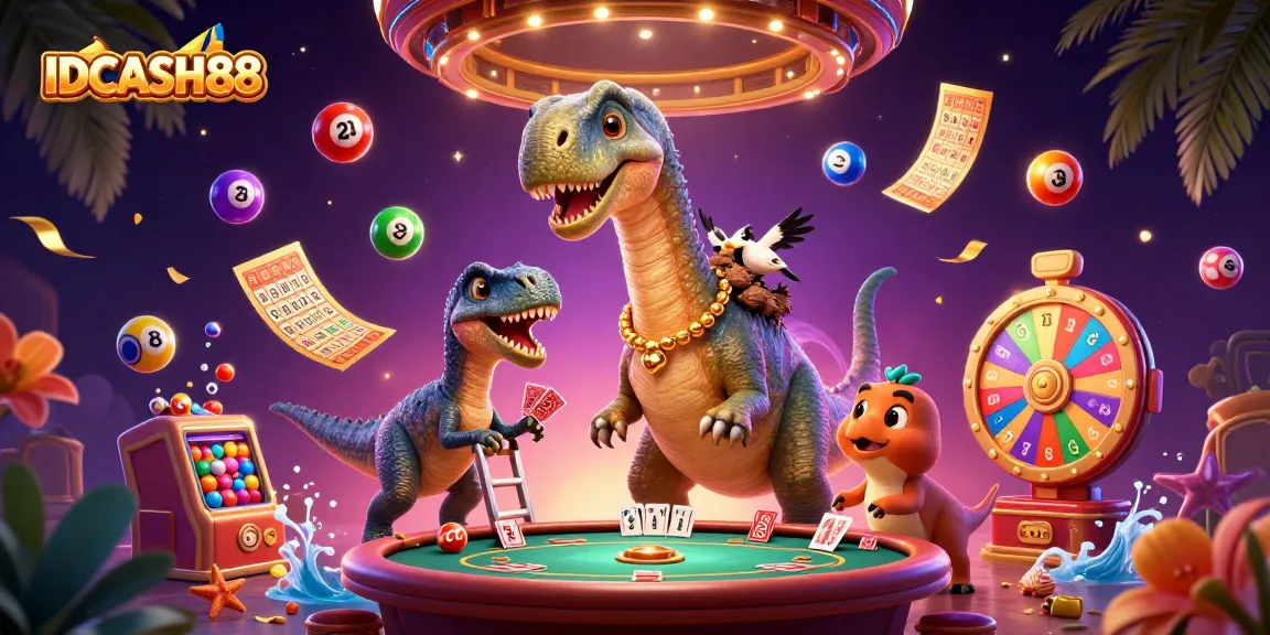 Experience the vibrant world of IDCASH88 with fantasy-branded characters in a dynamic casino scene.