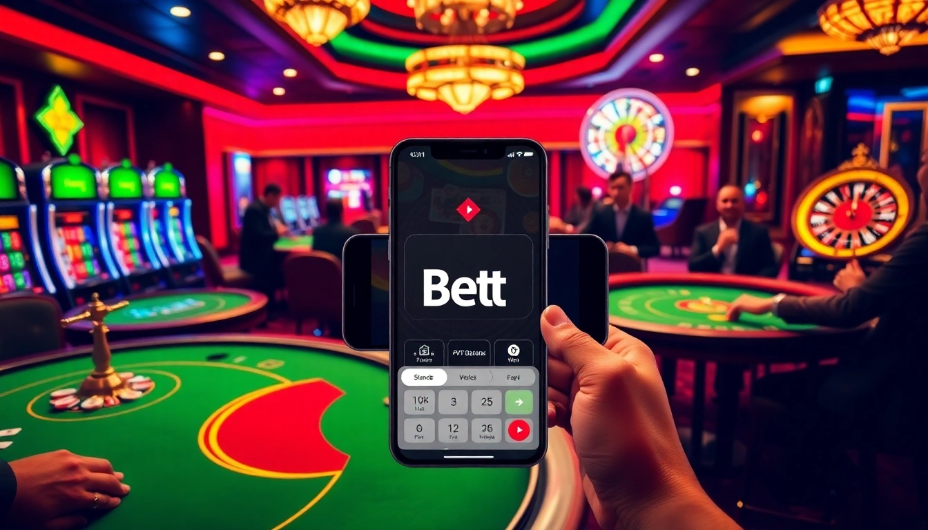 Một cảnh hấp dẫn đại diện cho ứng dụng Bet VIP trong một môi trường casino sang trọng, nổi bật với bàn poker tinh tế, máy xèng đầy màu sắc và bánh xe roulette nhộn nhịp.