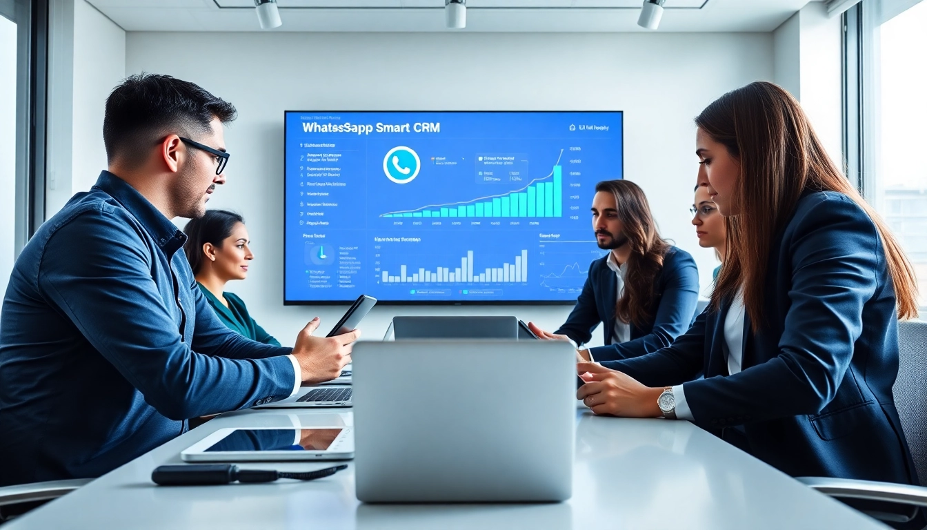 Implementing WhatsApp Smart CRM strategy with a professional team in a collaborative office