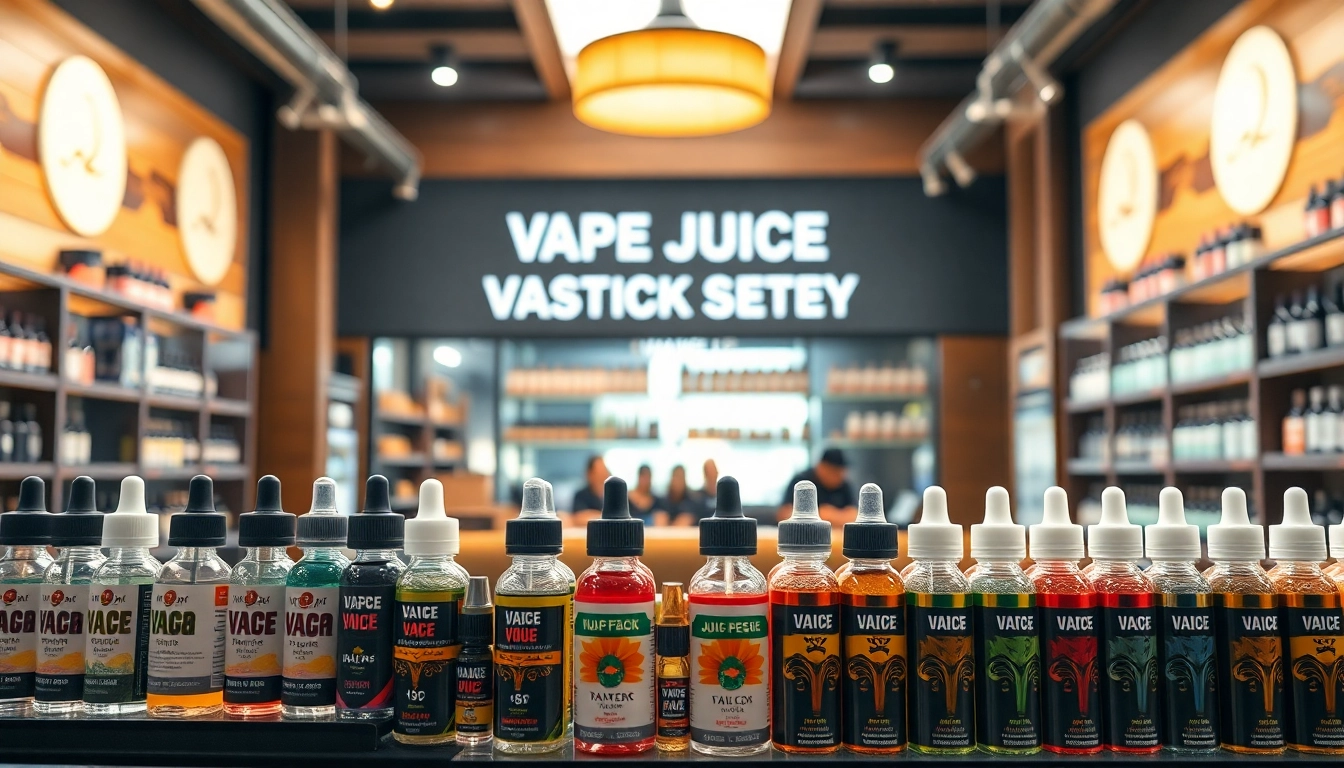 Vape Juice Depot showcases a variety of colorful e-liquid bottles in a modern vape shop atmosphere.