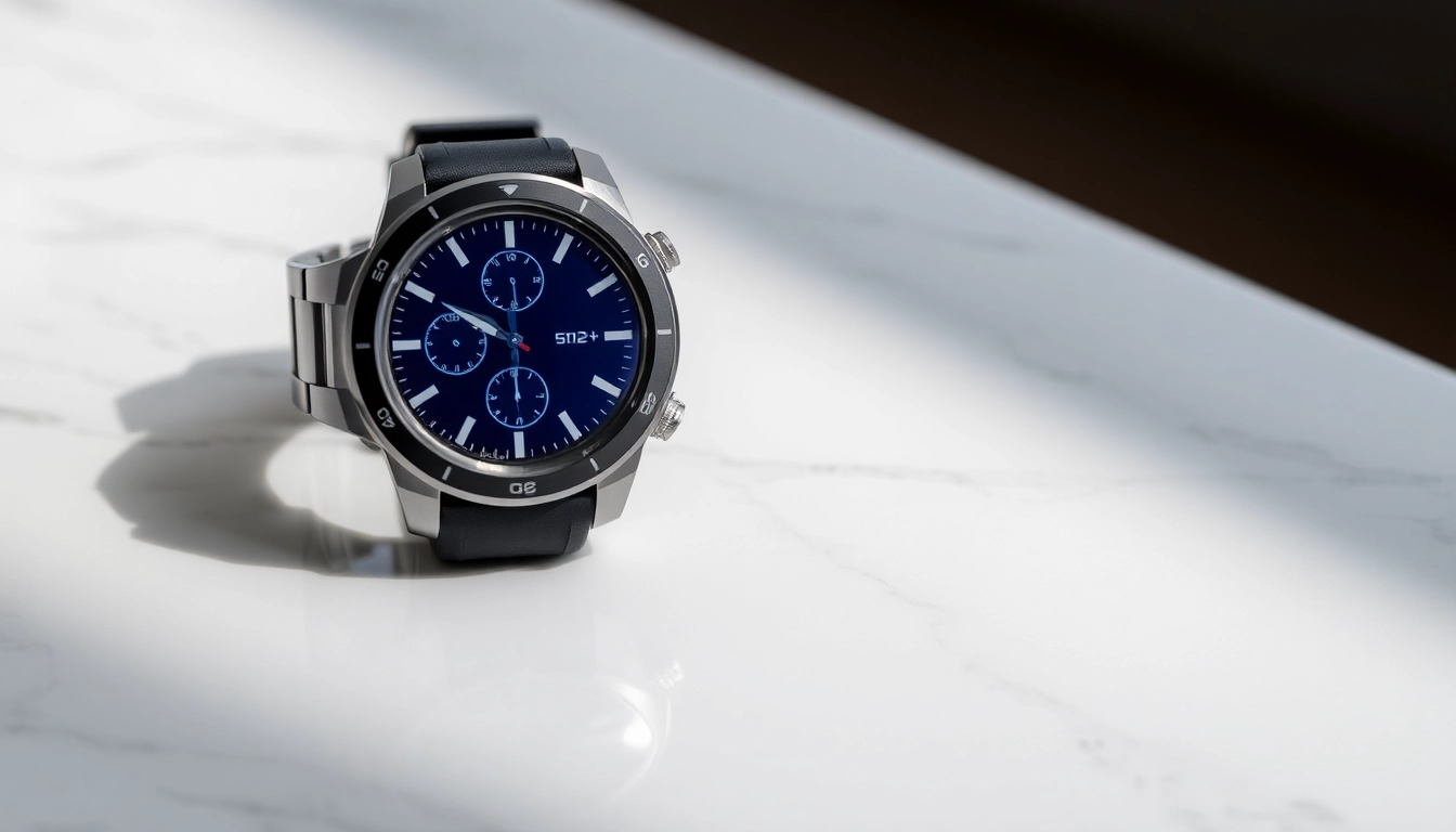 Showcasing the Explorer Plus GPS Smart Watch with vibrant design and details.