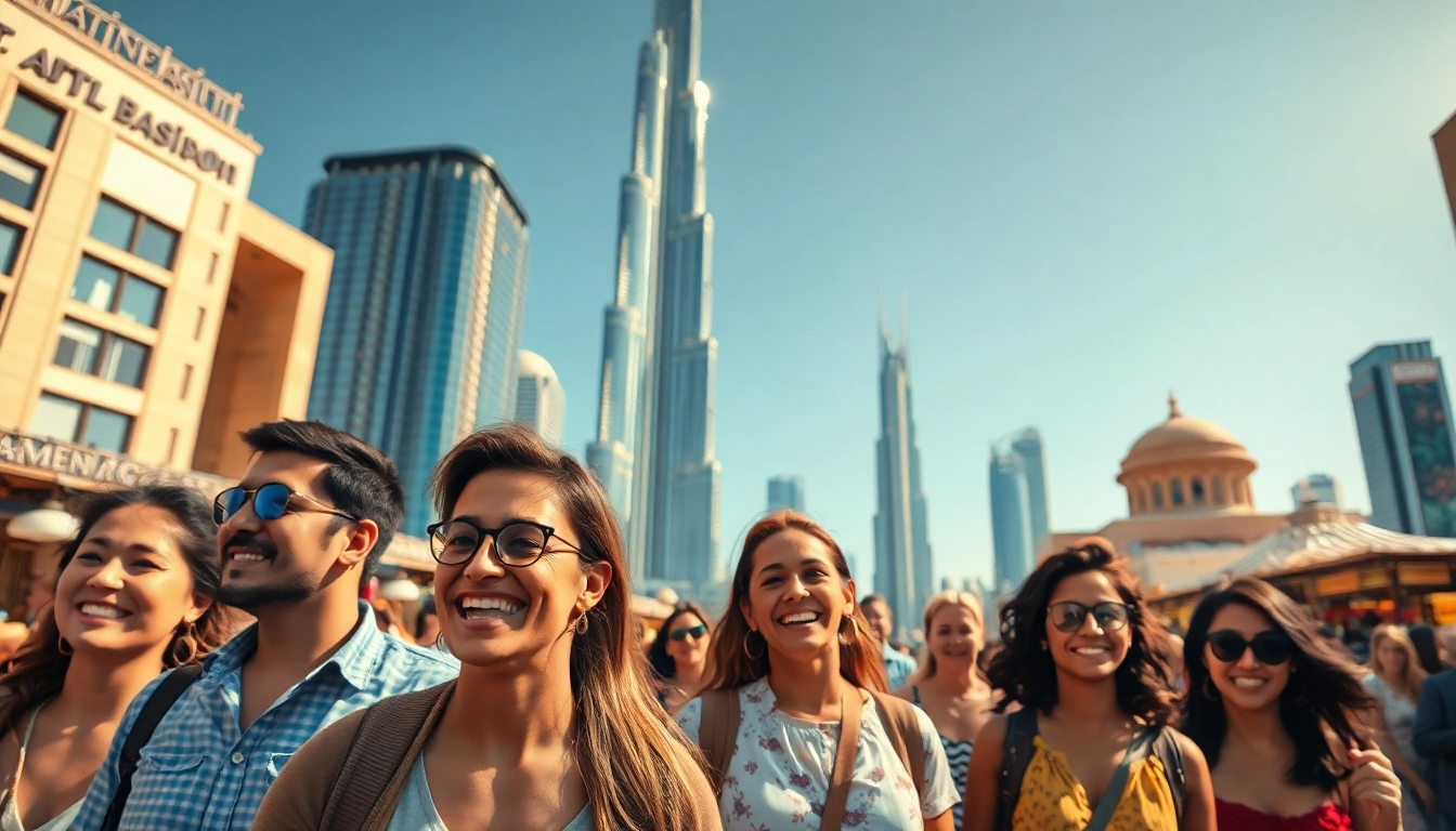 Your Dubai lifestyle platform highlighting a diverse group enjoying local culture in a vibrant cityscape.