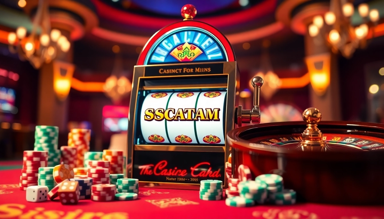 Experience the thrill of scatter hitam on a vibrant casino slot machine, surrounded by colorful poker chips.