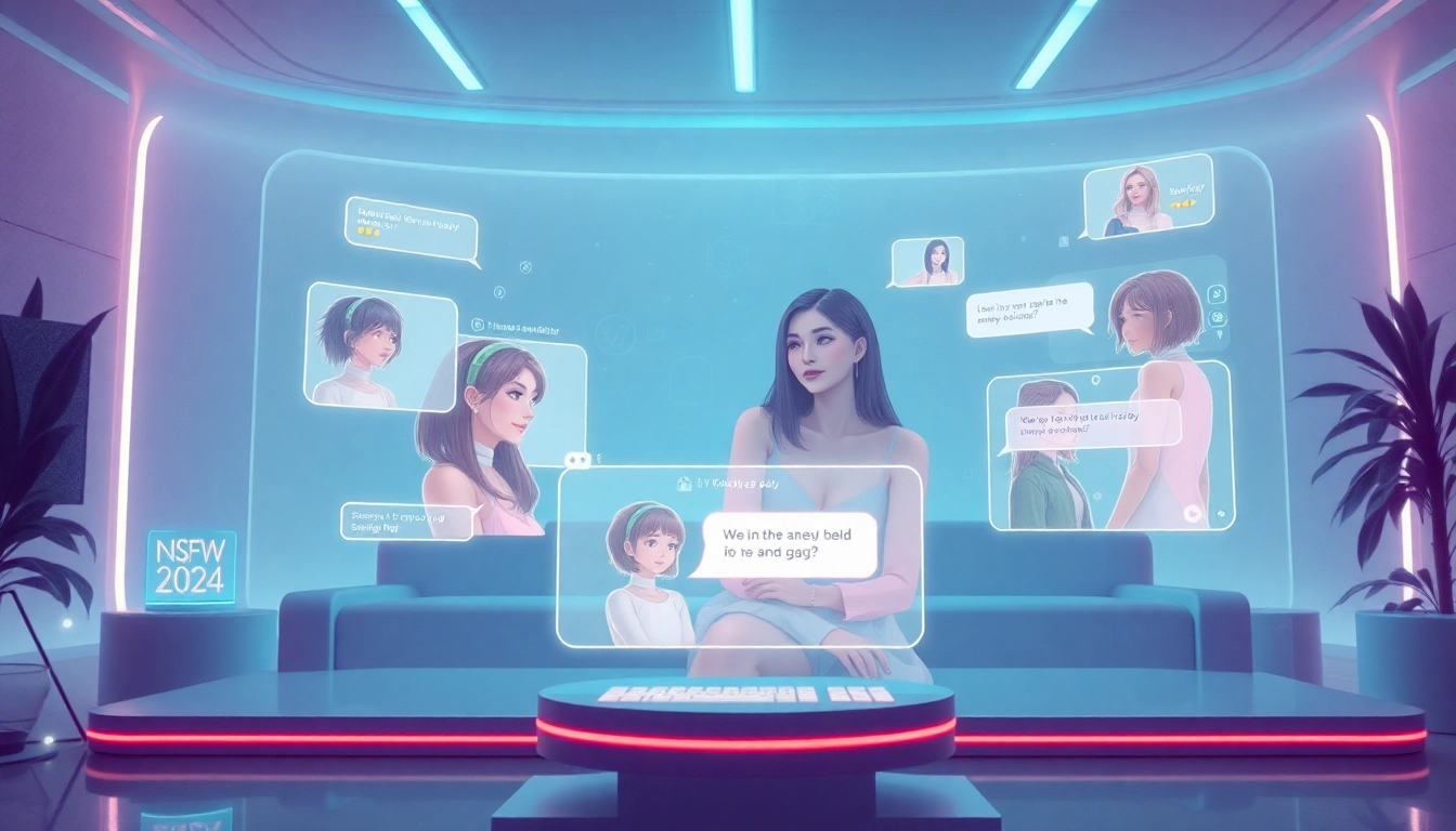 Engage with NSFW character AI in a futuristic digital landscape showcasing interactive holographic characters and immersive environments.