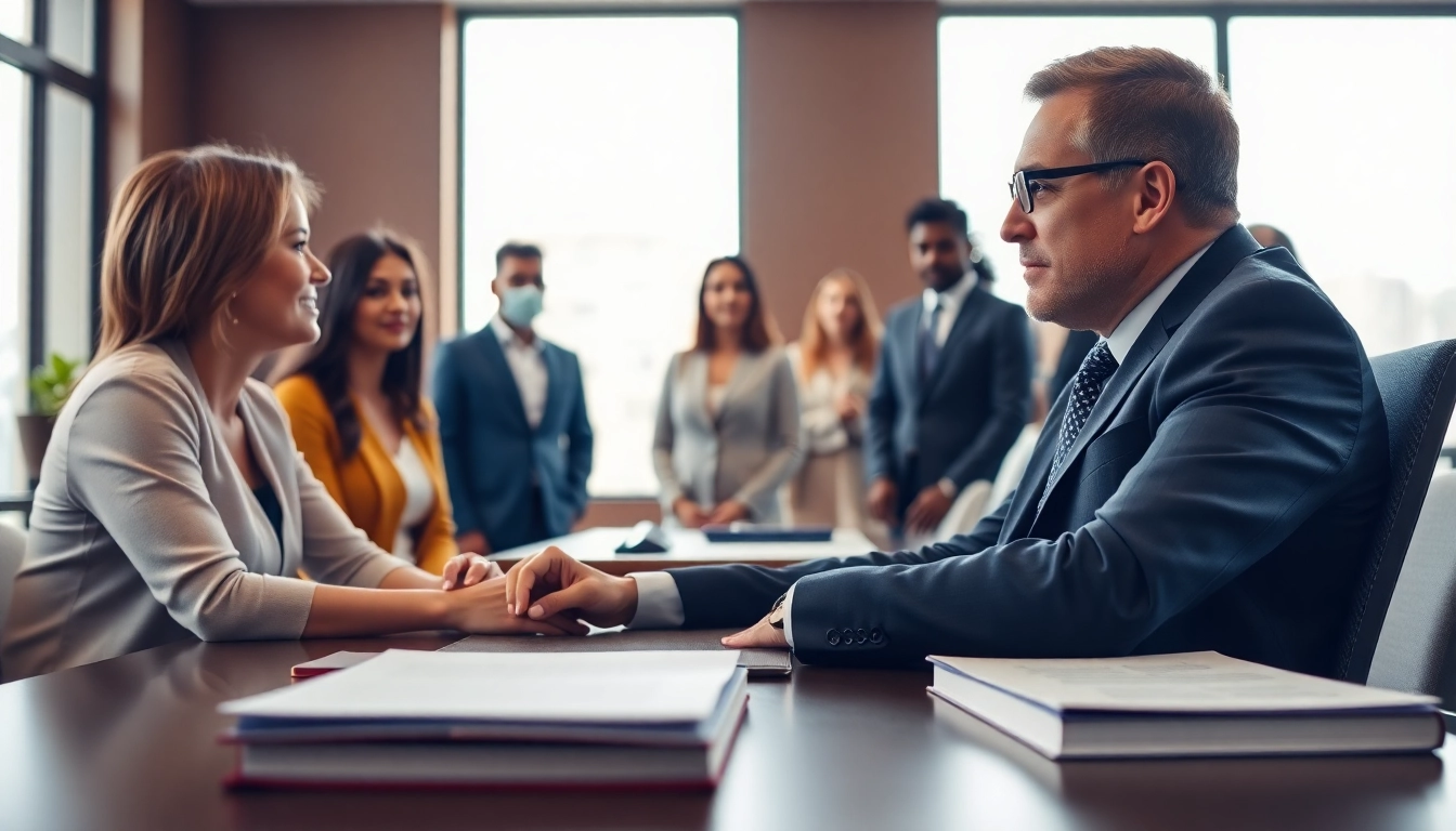Jacksonville Immigration Lawyer consulting with clients in a welcoming office atmosphere.