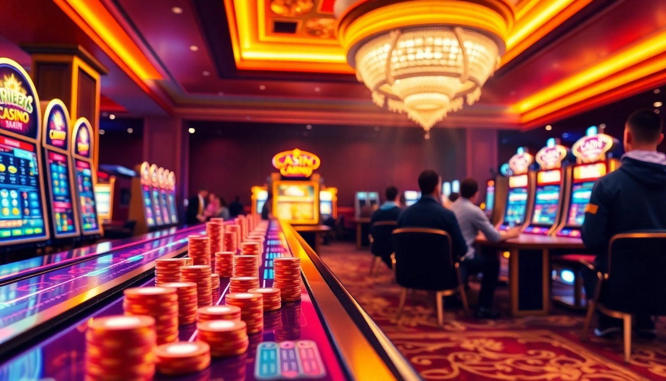 Players enjoying games at a Non gamstop casino Uk, showcasing vibrant gaming tables and an exciting atmosphere.