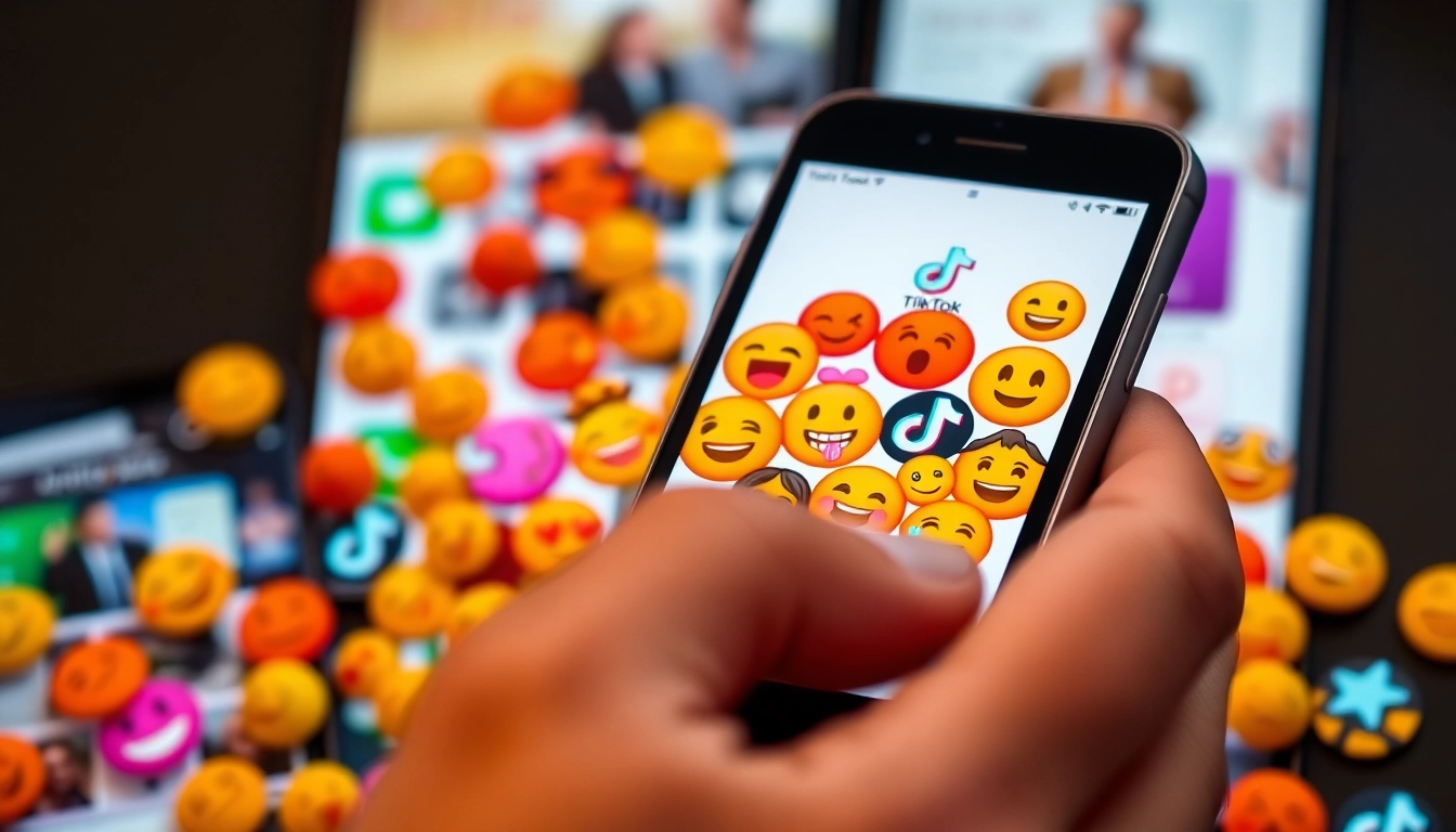 Enhance your TikTok posts with expressive tiktok emojis showcased on a smartphone interface.