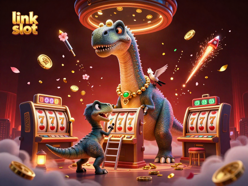 Engage with the exciting world of link slot machines featuring dynamic 3D characters and vibrant casino elements.