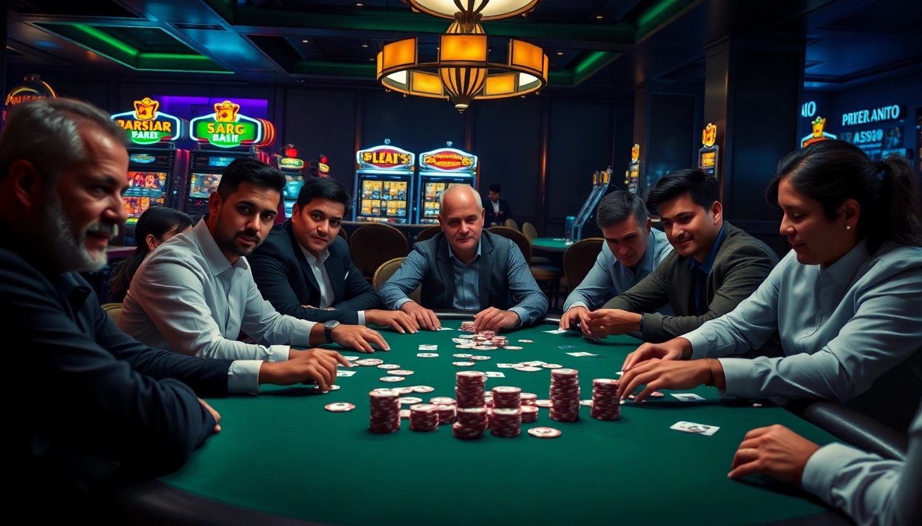 Jaringan poker online game yang menampilkan permainan kartu yang intens di meja yang bergaya.