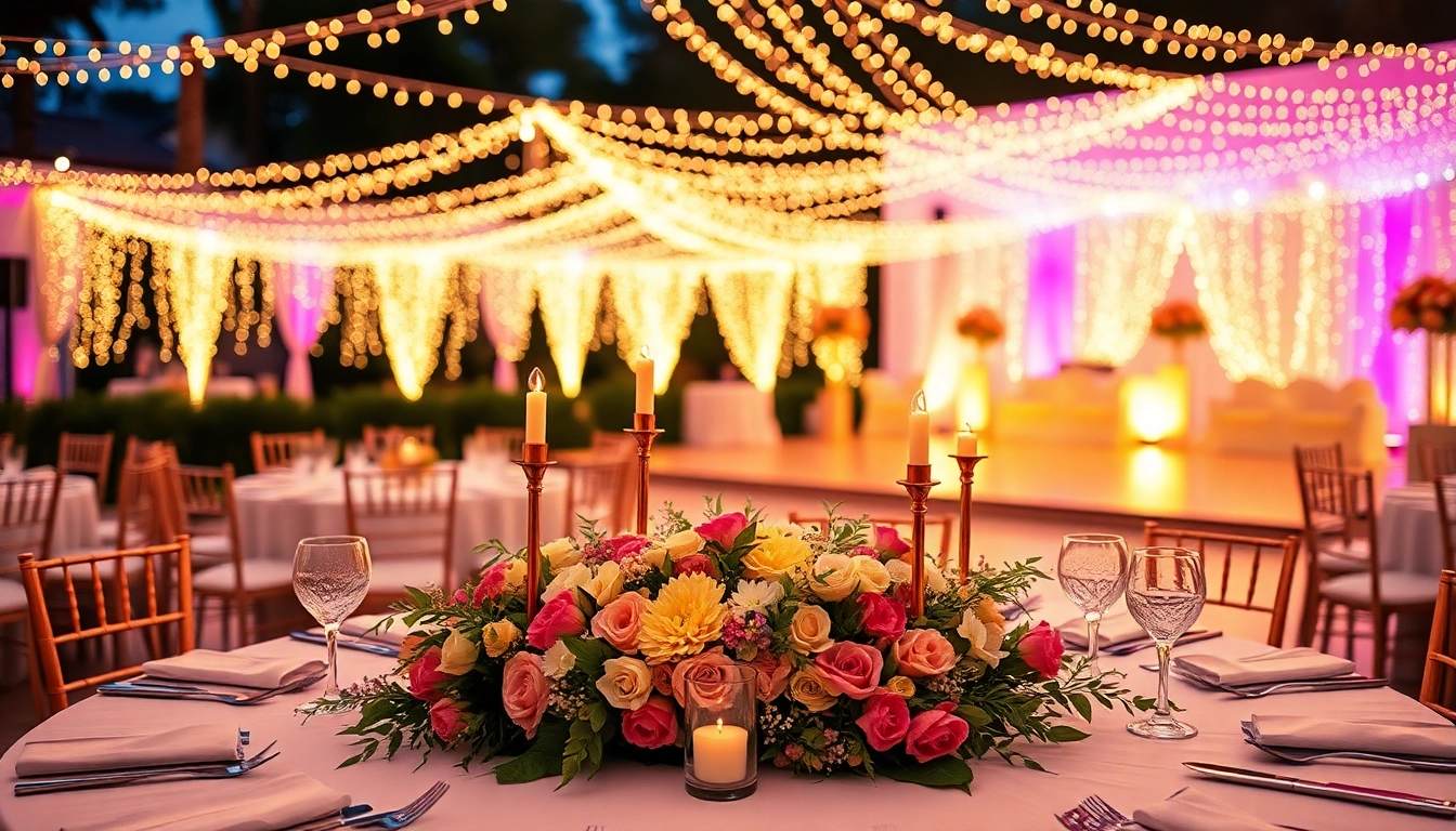 Elegant centerpiece for Event Rentals Las Vegas showcasing vibrant florals and festive ambiance.