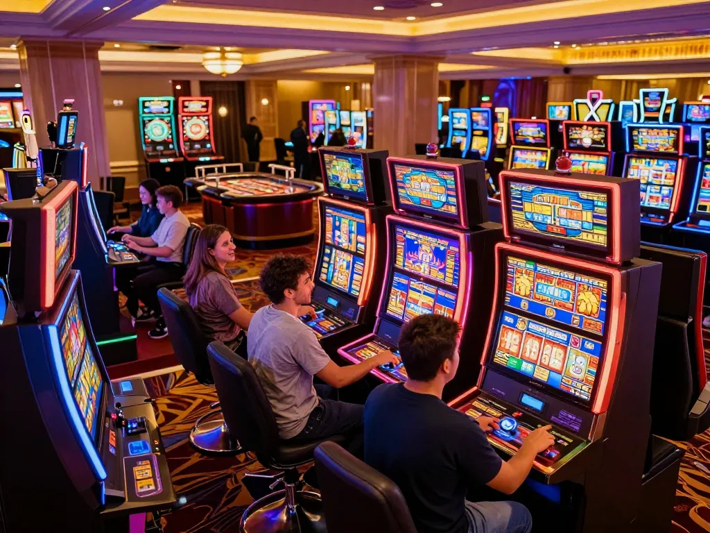 Players celebrating wins with slot bonus new member 100 in a vibrant casino atmosphere.