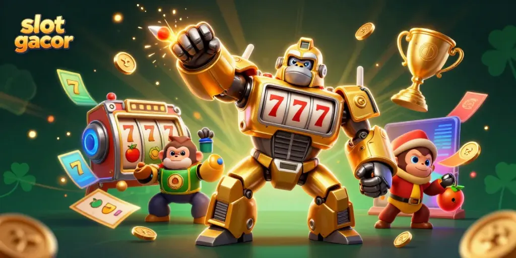 Experience thrilling wins with slot gacor as epic characters and elements unite in this vibrant casino scene.