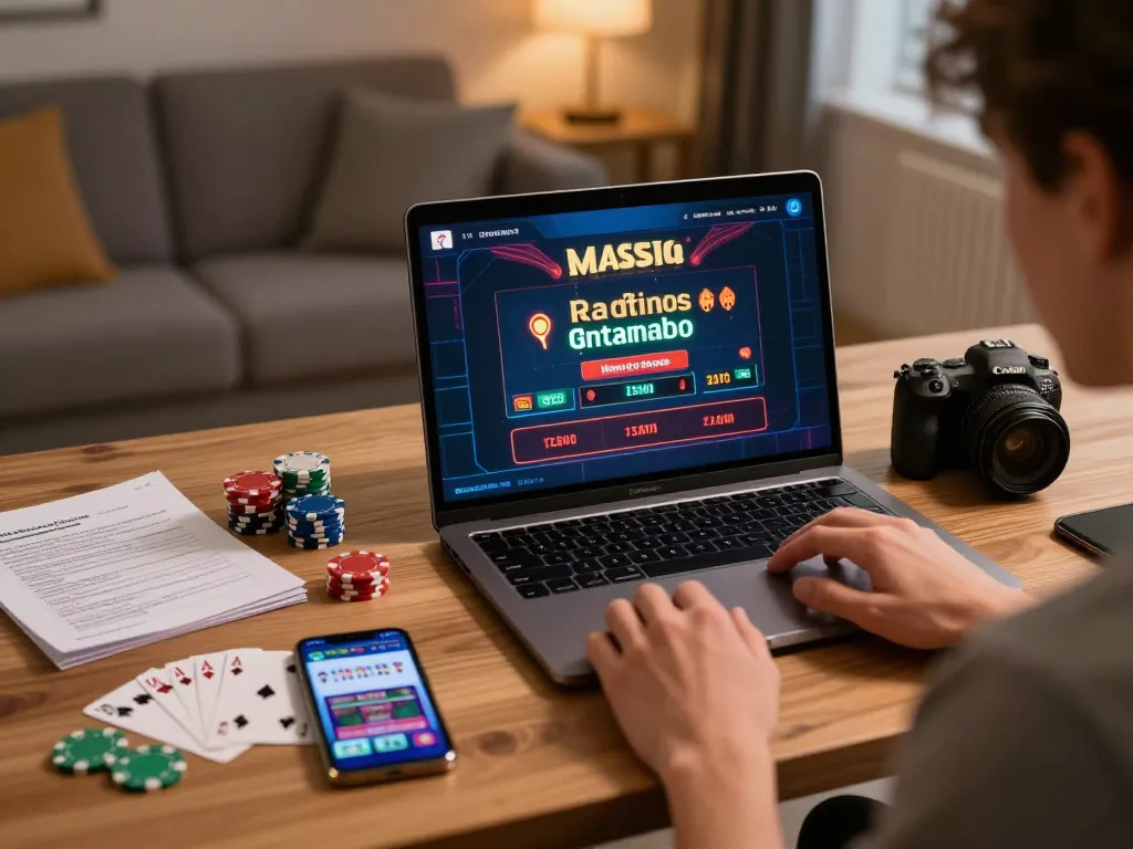 Engaging in casino gratis senza registrazione at home with laptop gaming setup.