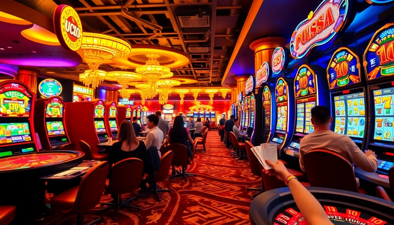 Rasakan sensasi slot depo pulsa di kasino yang meriah dengan para pemain yang terlibat dalam permainan yang mendebarkan.