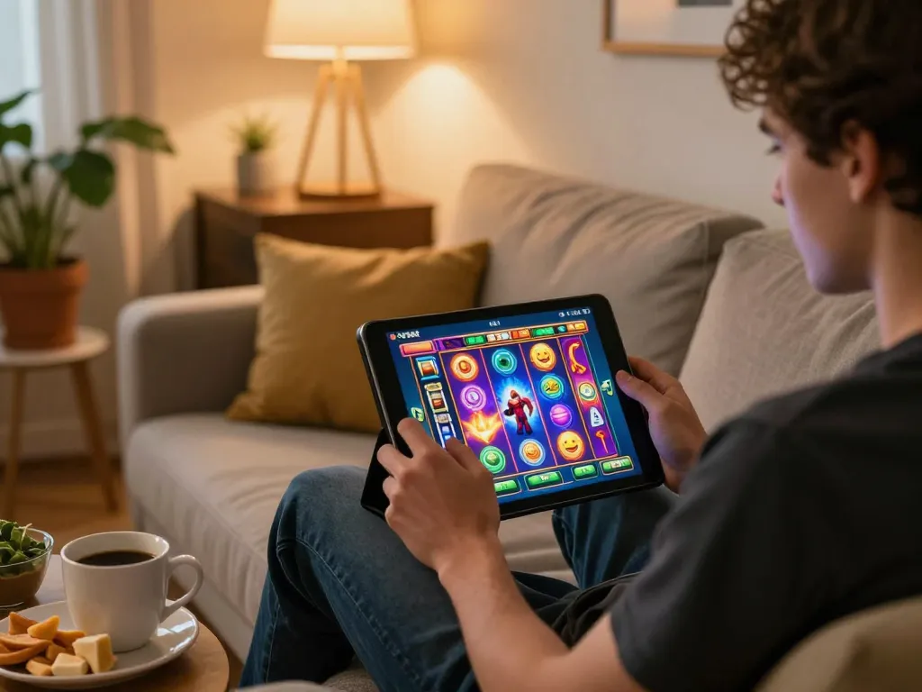 Engaging gameplay on spaceman slot displayed on a tablet in a cozy home setting.