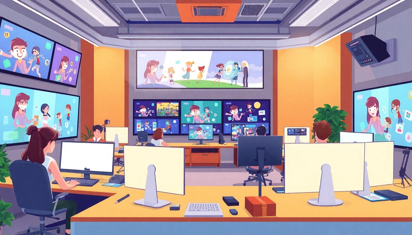 Animationsagentur zeigt ein kreatives Team in einer dynamischen Umgebung.