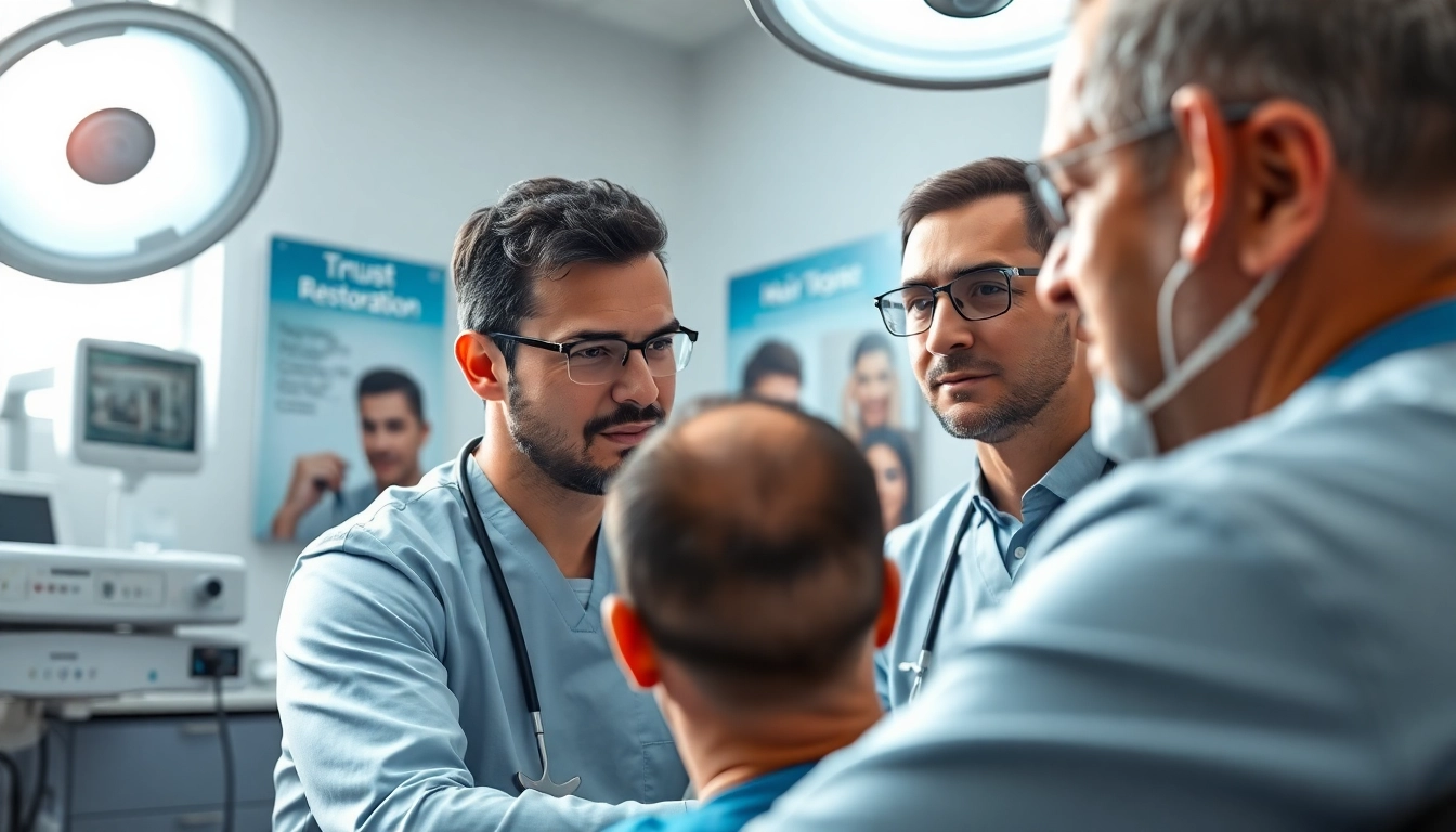 In a hair transplant Istanbul clinic, a surgeon consults with a patient about options.
