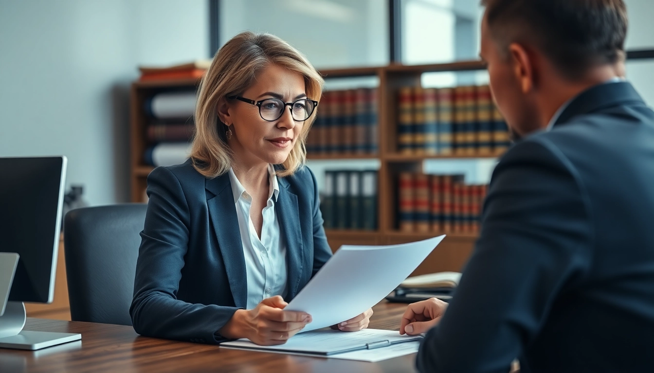 Clearwater truck accident attorney consulting with a client in a polished office setting.
