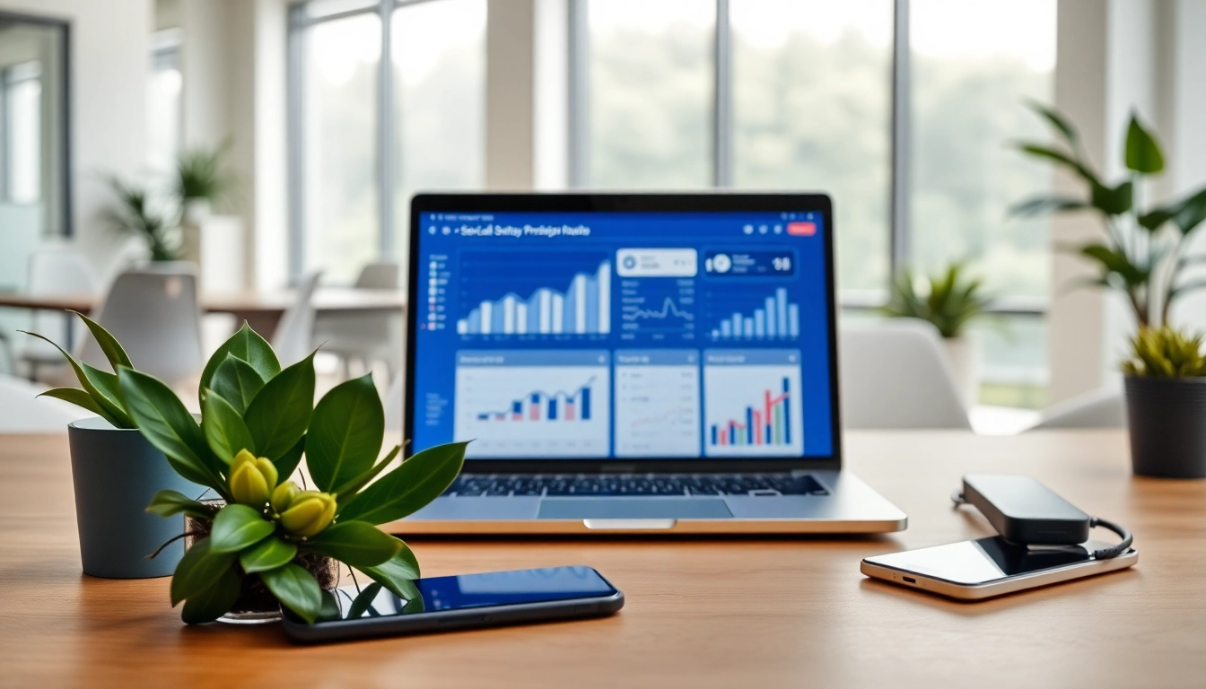 Track performance with a cheap smm panel displayed on a sleek laptop in a modern office