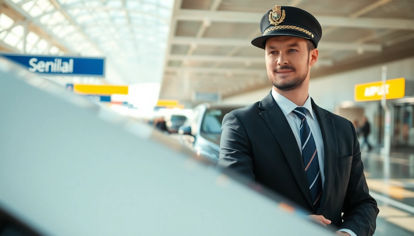 Efficient and luxurious Private Airport Transfers with a professional chauffeur welcoming travelers.