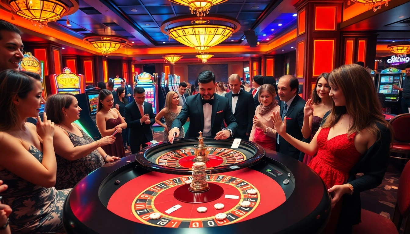 Players enjoying a thrilling moment at the GO8 branded roulette table in a luxurious casino setting.